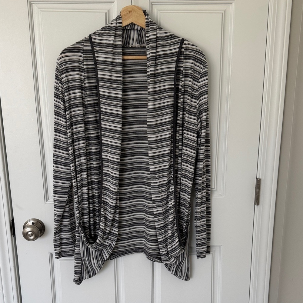 41 Hawthorn Black and White Striped Cardigan. Jersey material.